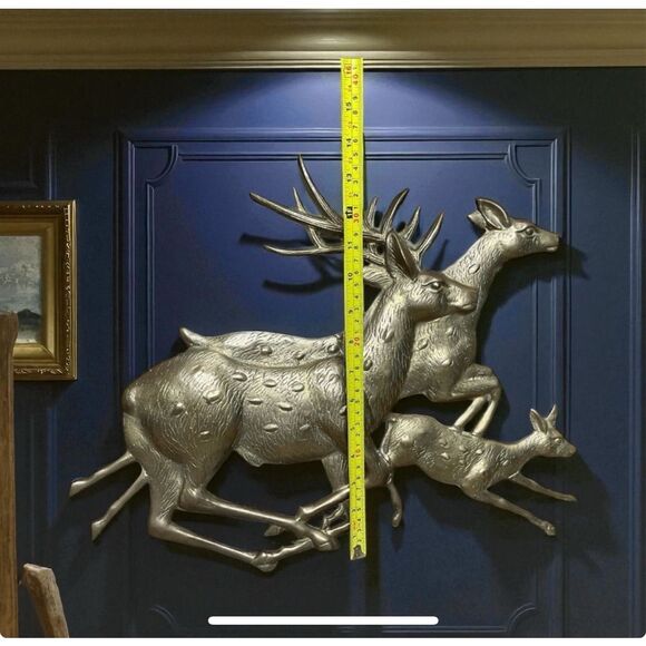 RARE Vintage 18”L x 14" Brass Reindeer Running 3D Wall hanging Art Sculpture - Picture 6 of 6